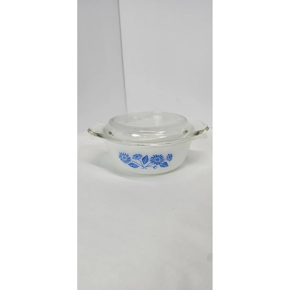 Anchor Hocking Fire King 12 Oz Casserole Dish/Blue Cornflower 472 Vintage W/ Lid